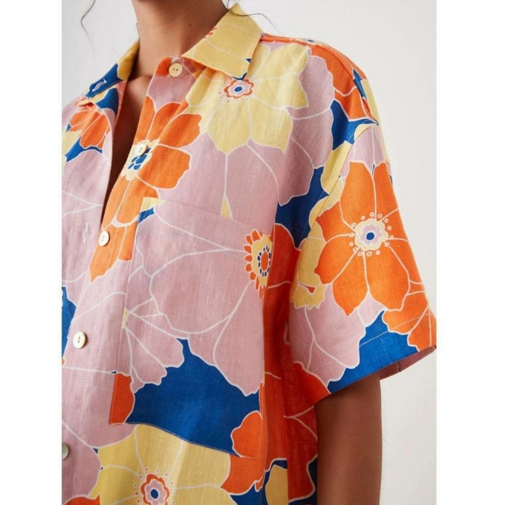 RAILS MacKinley Top Flower Power Pink Yellow Orange Blue Linen - Picture 7 of 17